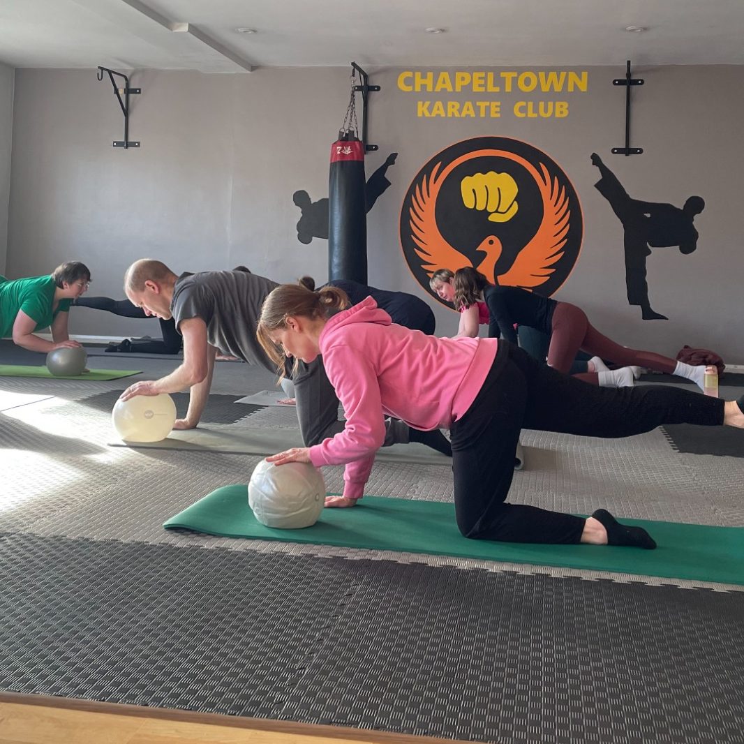 Rebecca from Pilates and Wellness by Rebecca Anne in Chapeltown Karate Club where she runs her in-person Pilates classes.