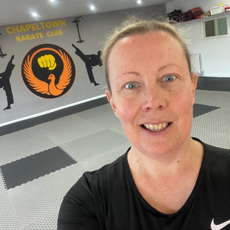 Rebecca from Pilates and Wellness by Rebecca Anne in Chapeltown Karate Club where she runs her in-person Pilates classes.